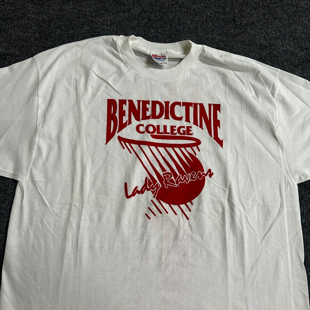 Hanes T-Shirt Mens XL White Benedictine College Lady Ravens Basketball USA Made